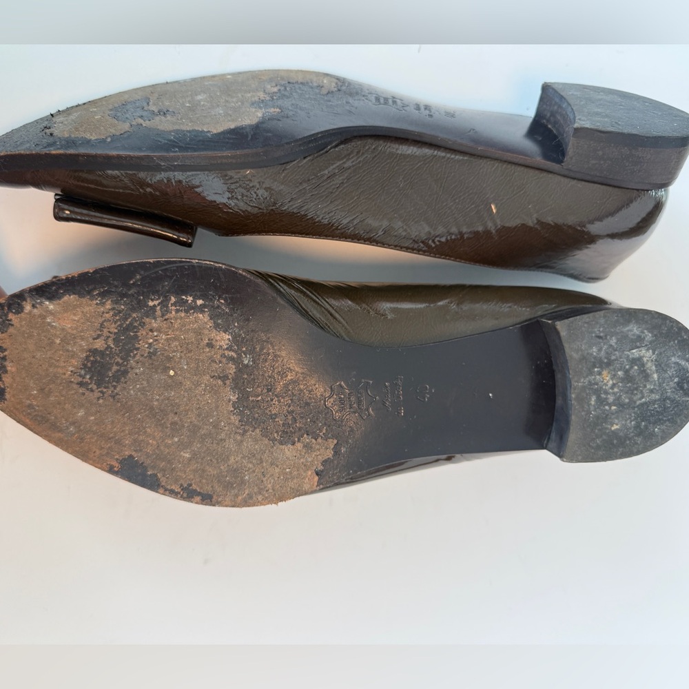 Via Roma Khaki Patent Leather Buckle Flats, Made in Italy - Picture 5 of 5